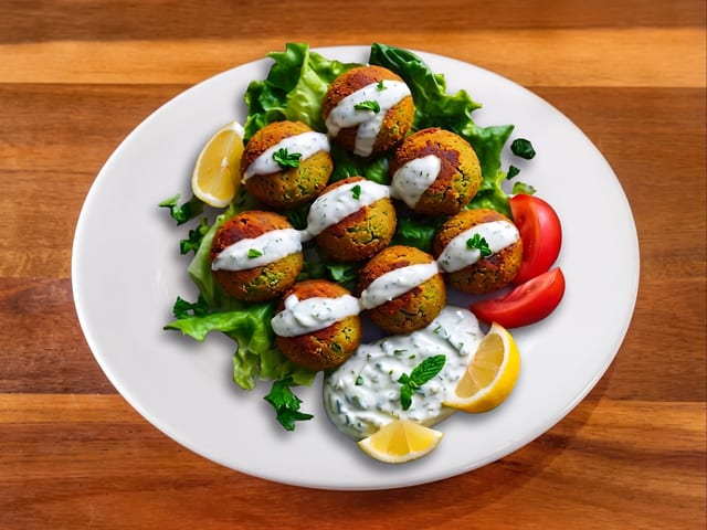 6 Pc Falafel with Tzatziki and Tahini.