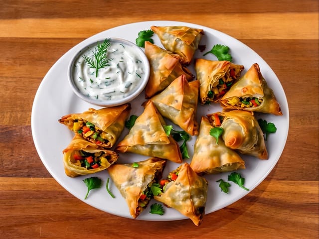 8 Pc Veggie Samosa with Tzatziki.