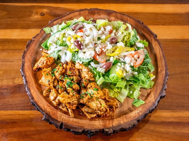 Greek Salad With Chicken Or Beef.