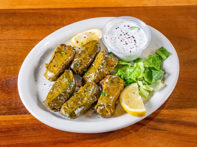 6 Pc Grape Leaves with Tzatziki.